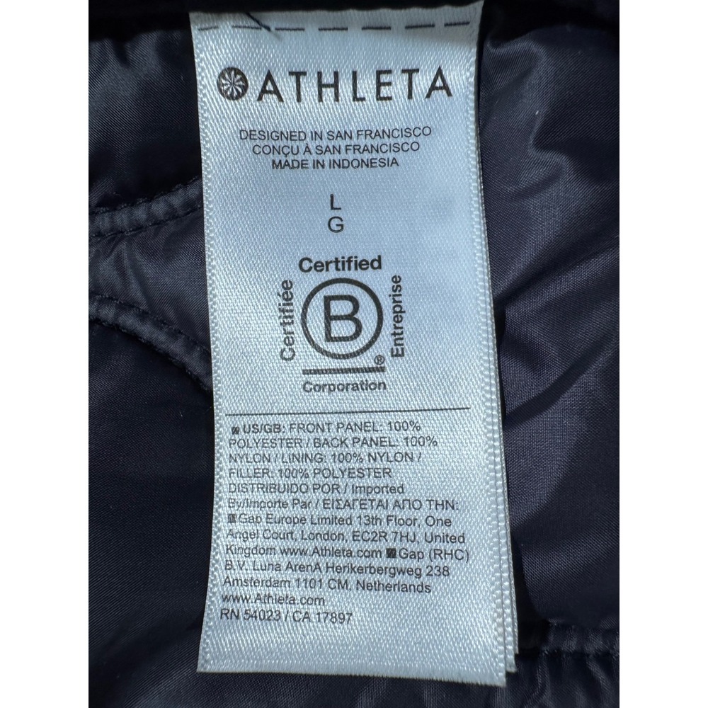 Athleta Fleece Hybrid Coat Black Sherpa Nylon Quilted Longline Funnel Neck Large - Picture 11 of 15